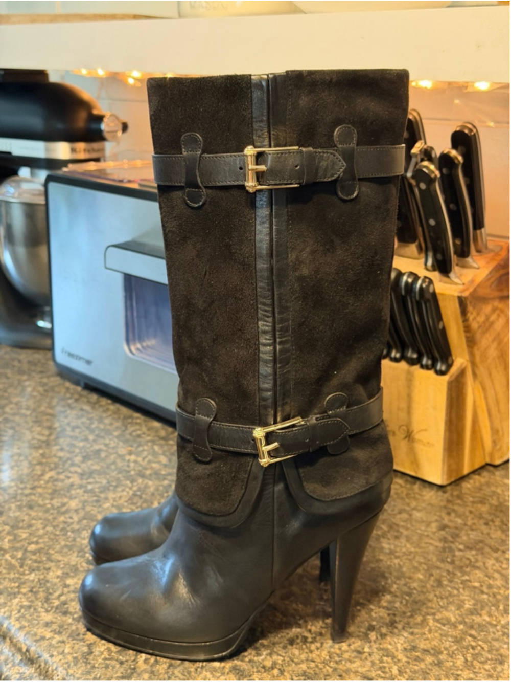 Cole Haan Nike Air Kennedy Boots Buckle Black Med Suede Leather 6.5 - Picture 6 of 12